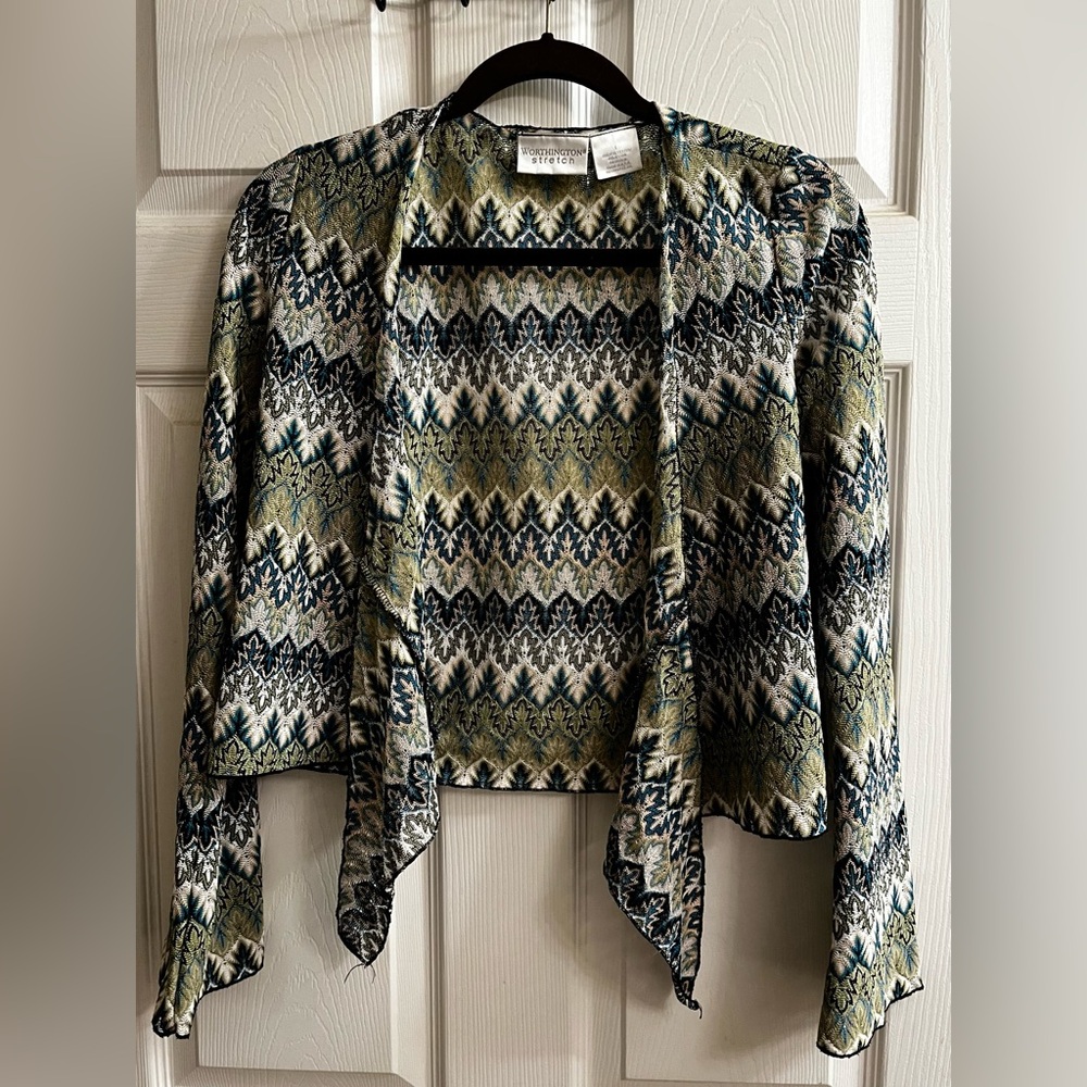 Worthington~Stretch Geometric Cropped Cardigan~LG